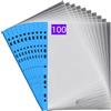 PUTOAHAO 100 Pezzi Buste Trasparenti Anelli A4,Cartelline Trasparenti A4 in PP (0.06mm,60 micron),11 Fori per 2/3/4 Anelli,Formato DINA4 (20-30 Fogli),per Scuola/Ufficio/Casa (Lato blu,6C-100)