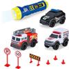Dickie Toys - Micro SOS Set auto giocattolo - 3 auto con ruota libera (polizia, vigili del fuoco e ambulanza) con torcia e accessori per il gioco, giocattolo auto per bambini dai 3 anni in su
