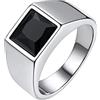 Bestyle Anello Acciaio Uomo Donna, Anello Uomo Argento con Misura IT 14.5 Circonferenza 54.4mm, Anello Ragazzo Maschio con 8mm Pietra Nera, Idee Regalo per Compleanno Anniversario