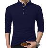 KUYIGO T Shirt Uomo Slim Fit Casual Tinta Unita Polo a Manica Lunga Maglietta da Golf di Base S Blu
