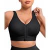 FeelinGirl Reggiseni con chiusura frontale con zip per donne, senza ferretto, a compressione, reggiseno post chirurgico, con spalline larghe regolabili, nero, 3XL