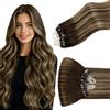 Hetto Extension Capelli Veri Microring Balayage Marrone medio & Biondo dorato - Remy Capelli Umani Estensioni, Invisibile Adesive, Look Naturale per Uso Quotidiano 50g 50ciocche 60cm