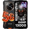 DOOGEE Fire 7 Rugged Smartphone 5G Android 15, 16GB+256GB/2TB Telefono Cellulare, 13000mAh Telefono Indistruttibile, Gemini AI 64MP+16MP Rugged Phone, MTK 6300 Octa Core/Dual SIM/NFC/GPS/IP68/BT5.2