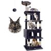Globlazer Tiragraffi per Gatti Grandi, Castello per Gatto Alto 183 cm con Grotte Piattaforma Cesto Cuccia, Albero Gatti Stabile per Adulti Maine Coon Riposare Giocare Interno (S72, Grigio Scuro)