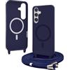 Bigcousin Magnetica Cover con Cordino per Samsung Galaxy S24 Plus,[Compatibile con MagSafe], Cover in Silicone, Regolabile Cordino da Collo Nylon Catena Collana Tracolla,Blu