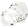 Wintem Set Piatti 18 Pezzi Quadrati in Porcellana - Servizio Tavola con Decorazione Floreale Narciso - Piatti Bianchi Moderni per 6 Persone