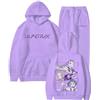 SaiDeng KPop Demon Hunters Huntrix - Set di 2 felpe unisex Kpop Demon Hunters da jogging, con cappuccio e pantaloni da jogging con stampa anime, Mira Rumi Zoey, K-Pop Streetwear, lilla chiaro, S