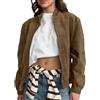LIEROLYE Giacca In Finta Pelle Scamosciata da Donna, Cappotto Bomber Corto Marrone, Capospalla Alla Moda Autunnale con Cerniera(L)