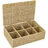 HMF Scatola da tè in erba marina intrecciata con 8 scomparti per conservare le bustine di tè, cestino portaoggetti con coperchio, organizer per cucina, bagno, zona giorno, 33 x 21 x 10 cm