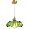 OURLOVEII Modern in Vetro Verde Lampada A Sospension E27 Lampadario Cucina Con Interruttore in Ottone Lampada Cucina Regolabile in Altezza Lampada Tavolo Pranzo in Vetro Soggiorno Camera Letto Ø25 cm