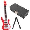 Jwthee Mini chitarra elettrica a basso elettrico, in miniatura in legno con supporto, ornamento musicale, chitarra in miniatura con supporto e valigia, strumento musicale per casa delle bambole in miniatura