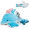 MorisMos Delfino Peluche 52cm, blu Delfino Mamma con 4 Bambino, Realistico Morbido Kawaii Giocattolo di Peluche Regalo per Bambini Compleanno Natale Deco