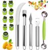 Krbnk Piranha - Set di 14 strumenti per intagliare la frutta, in acciaio inox, per tagliare meloni, tagliapasta a spirale e V per scolpire frutta e verdura