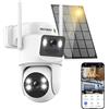 BEZOMIZ 4K Telecamera di Sorveglianza WiFi Esterna a Doppio Obiettivo, PTZ 355° 2-in-1,Videocamera Sorveglianza con Pannello Solare,Seguimento Automatico,Visione Notturna Colore,IP66, Audio Bidirezionale, 8MP