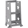 AIYAPLAY Scala Montessori Convertibile in Set Tavolo e Sedie con Barra di Sicurezza, in Legno, 60x44.5x86 cm, Grigio | Aosom Italy
