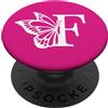 Monogramma Farfalla per Donne e Ragazze Lettera F Iniziale Nome Farfalla Alfabeto Bianco Rosa PopSockets PopGrip Adesivo