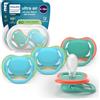 Philips Avent Ultra Start Pacifiers - Design ortodontico, per neonati 6-18 mesi, tettarella simmetrica in morbido silicone, senza BPA, 2 custodie per la sterilizzazione, confezione da 4, SCF087/24