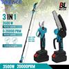 TKKEACE 3 IN 1 Palo telescopico senza spazzole 40MM Forbici elettriche Motosega da 6 pollici Potatura da giardino alta per Makita 21V Batteria Pin - With 2 Battery EU Plug