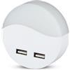 V-TAC Faretto LED lampada Segnapasso Notturna Rotondo 0,45W con Sensore Crepuscolare e USB Colore Bianco 60*54,5 mm 4000K IP20 - sku 506