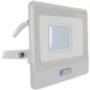 V-TAC VT-138S-1 faro led 30W chip samsung con sensore di movimento PIR e crepuscolare luce 4000K slim alluminio bianco IP65 - SKU 20299