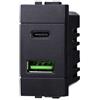 ETTROIT Presa Caricatore doppia USB 2IN1 Type-A + Type-C compatibile Bticino Livinglight 5Vdc 3.1A colore nero