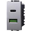 ETTROIT Presa Caricatore doppia USB 2IN1 Type-A + Type-C compatibile Bticino Livinglight 5Vdc 3.1A colore tech
