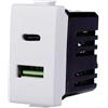 ETTROIT Presa Caricatore doppia USB 2IN1 Type-A + Type-C compatibile Bticino Matix 5Vdc 3.1A colore bianco MT3002