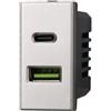 ETTROIT AG3002 Presa Caricatore USB 2 Porte 3,1A USB-A + USB Type C Grigio Compatibile Con Bticino Axolute