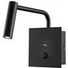 V-TAC PRO VT-2943 lampada da muro wall light led cob cree 3W 3000K corpo nero pulsante on/off + porta USB IP20 - sku 1487