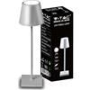 V-TAC VT-7703 Lampada da tavolo LED 3W bianco naturale 4000K con batteria 4000mA pulsante ON/OFF dimmerabile touch colore argento IP20 - SKU 2882