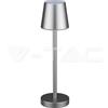 V-TAC Lampada LED da Tavolo 3W ricaricabile a batteria colore grigio USB C Touch Dimmerabile 4000K luce tavolo ristorante da interno IP20 - 10188