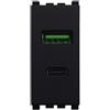 ETTROIT Presa USB 2 Porte 3,1A USB-A + USB Type C Colore NERO Compatibile Con Vimar Arkè - VA3002