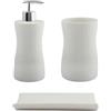 MSV Set da 3 accessori per il bagno, con dispenser per sapone, portasapone e portaspazzolino, in ceramica, colore bianco