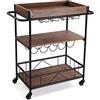 Versa Mavora Carrello cucina e Portabottiglie con ruote e cassetti, Mobile cucina, con portabottiglie, Misure (A x L x l) 90 x 40 x 68 cm, Legno, Colore Marrone e nero