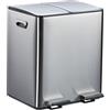 Relaxdays Pattumiera a Pedale da Cucina, 2 Scomparti 15 L Raccolta Carta e Plastica, Coperchio Silenziosa, Argentato