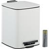 Relaxdays 6 L Pattumiera Bagno a Pedale, Cestino Interno Rimovibile, Coperchio Ammortizzato, Sacchetti Inclusi, Bianco, 70% Ferro 30% plastica
