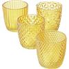 Boltze Marilu 2001878 - Set di 4 portacandele (gialle, bicchieri decorativi per candele/tealight, Ø 8 cm, diversi motivi, forma rotonda, portacandele)