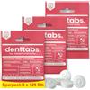 Denttabs Pastiglie per spazzolini da denti, gusto fragola, 3 x 125 pezzi, l'alternativa completa al dentifricio, con contenuto di fluoruro adattato per bambini, vegan, senza plastica, senza