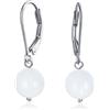 Bling Jewelry Semplice Semplice Bianco Giada Gemstone Rotonda Dangle Lever Back Ball Drop Orecchini Per Le Donne .925 Argento Sterling