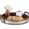 Relaxdays Vassoio da Portata Tavola in Legno e Manici in Ferro, HxD: 9x35 cm, Centrotavola Svuotatasche, Marrone Argento
