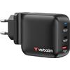 Verbatim Mini GaN Charger 100W 3 Porte USB-C Caricabatterie Power Adapter 2 X USB-C & 1 X USB-A Caricatore Rapido Multipresa Apple MacBook, Notebook iPad, iPhone, Samsung & Co, per UK, USA