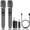 MAILANGSHI Microfono Wireless, sistema di microfono cordless portatile doppio in metallo ricevitore ricaricabile, durata 50ore, portata 200 piedi, microfoni per karaoke per canto karaoke (Grigio)