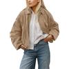 Achimlt Giacca Ecopelle Donna Bomber Giacca in Finta Pelle Scamosciata con Risvolto con Cerniera Casual Vintage Streetwear Corto Giubbotto Pelle Donna per Primavera e Autunno (Cachi, M)