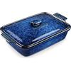 vancasso Casseruola stellata da 3.8 quarti per forno, grande teglia per lasagne con coperchio antiaderente, 22.9x33 cm in gres porcellanato casseruola con coperchio, lavabile in lavastoviglie, blu
