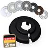 FUX Copri Tubi Termosifoni - 2 Rosette per Termosifone 15mm, Nero profondo (RAL 9005) - Copertura per Tubi Riscaldamento, Rosette Termosifoni, Accessori Termosifoni