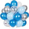 EWODEIEW Palloncini blu, 60 pezzi, blu e bianco, 12 pollici, palloncini a elio, blu e bianco, palloncini in lattice con coriandoli per matrimoni, feste, ragazzi, compleanni, decorazioni, battesimi, comunioni