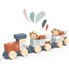 Yookidoo Trenino in Legno Trainabile trenino in legno per bambini Locomotiva e Vagoni a Ruote Trainabili con Spago Treno Giocattolo