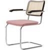 THONET sedia a slitta S 64 SPV con braccioli, seduta imbottita e schienale in canna d'India intrecciata - S 64 SPV TESSUTO III
