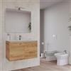 DEGHI Bagno completo con mobile sospeso 80 cm rovere gold 2 ante con specchio sanitari e miscelatori - Davis