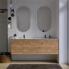 DEGHI Mobile bagno sospeso 160 cm rovere gold con ante e lavabo doppia vasca con specchio - Cuki
